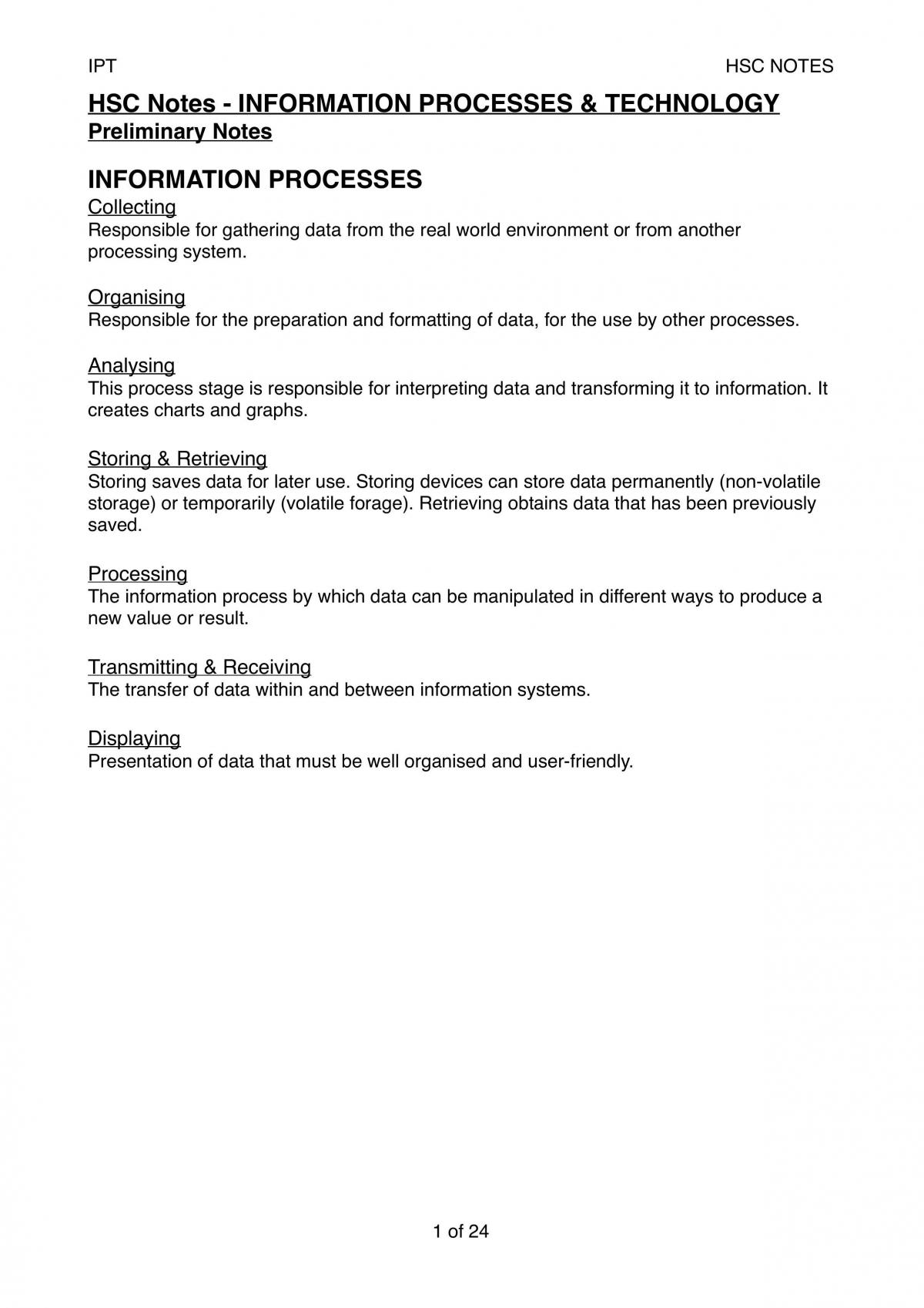 Complete IPT HSC Notes - Page 1