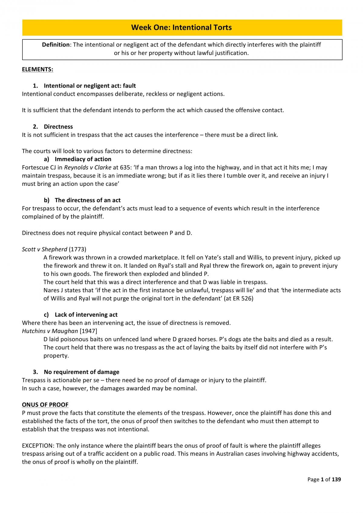 Torts Complete Notes | 70311 - Torts - UTS | Thinkswap