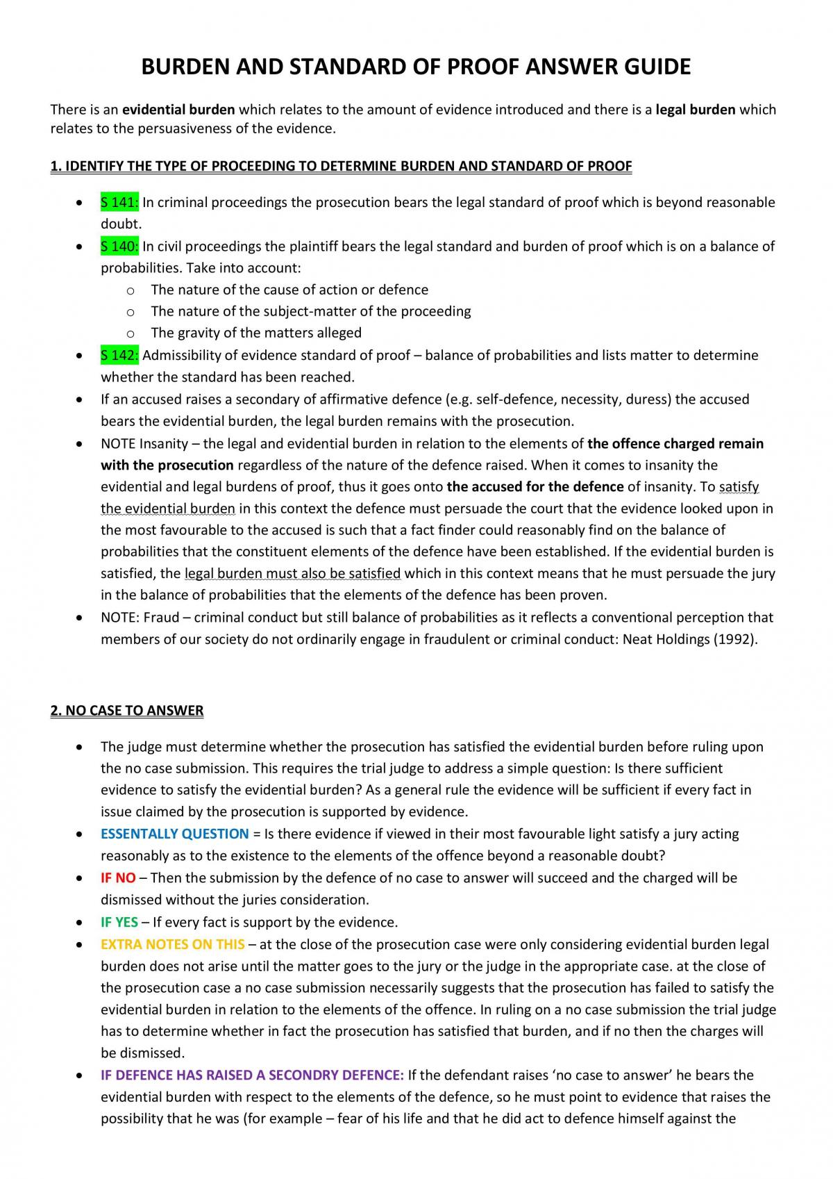 Evidence Law Exam Notes - Page 1