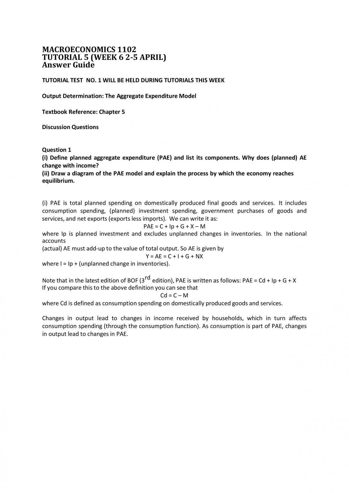 Macroeconomics Tutorial 5 solutions - Page 1