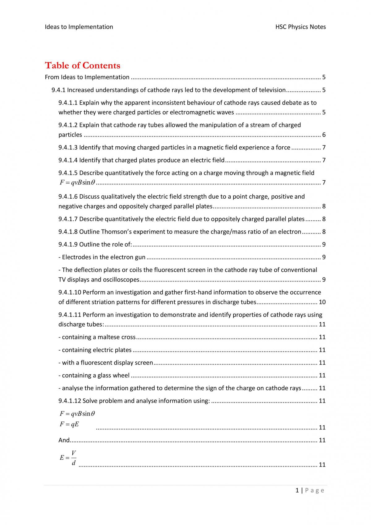 HSC Ideas to Implementation Notes - Page 1