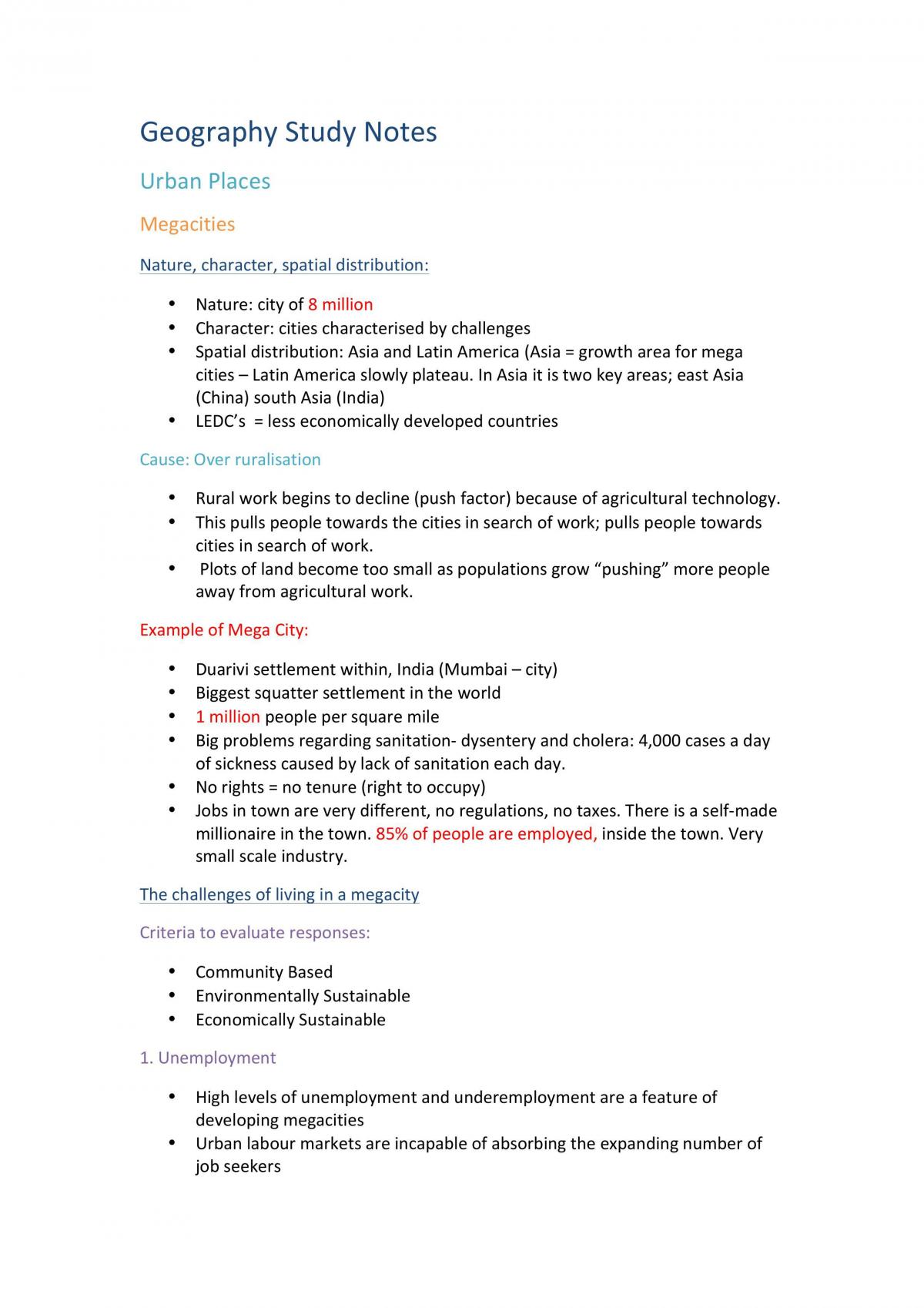 Urban Places Study Notes - Page 1