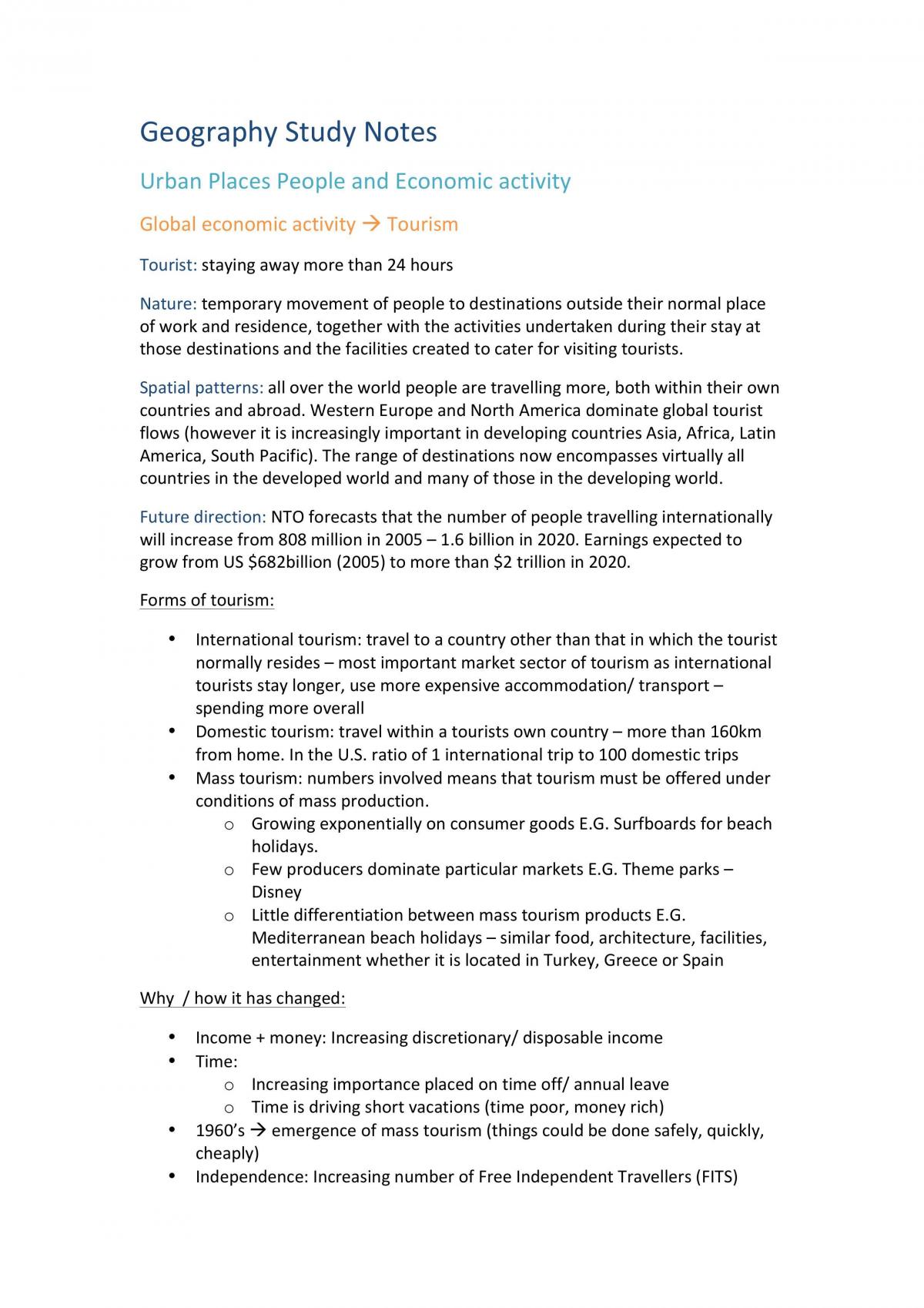 People and Economic Activity Notes - Page 1