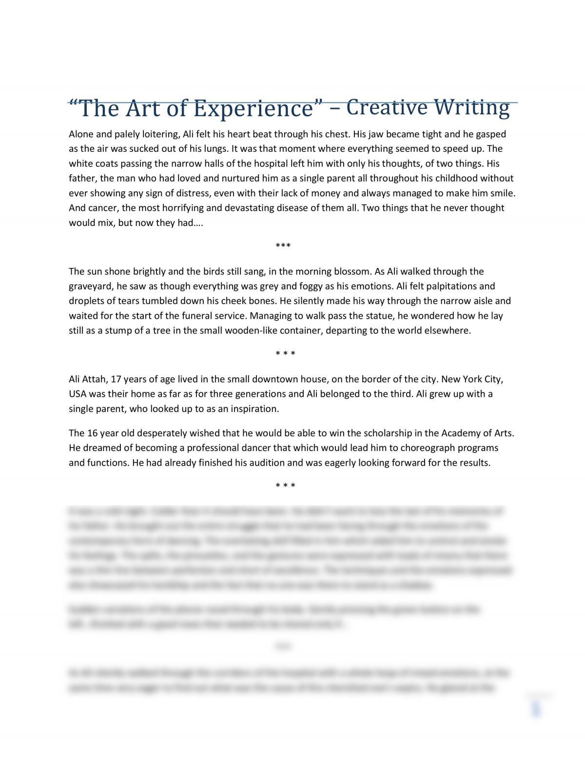 write an essay sharing your experience with art