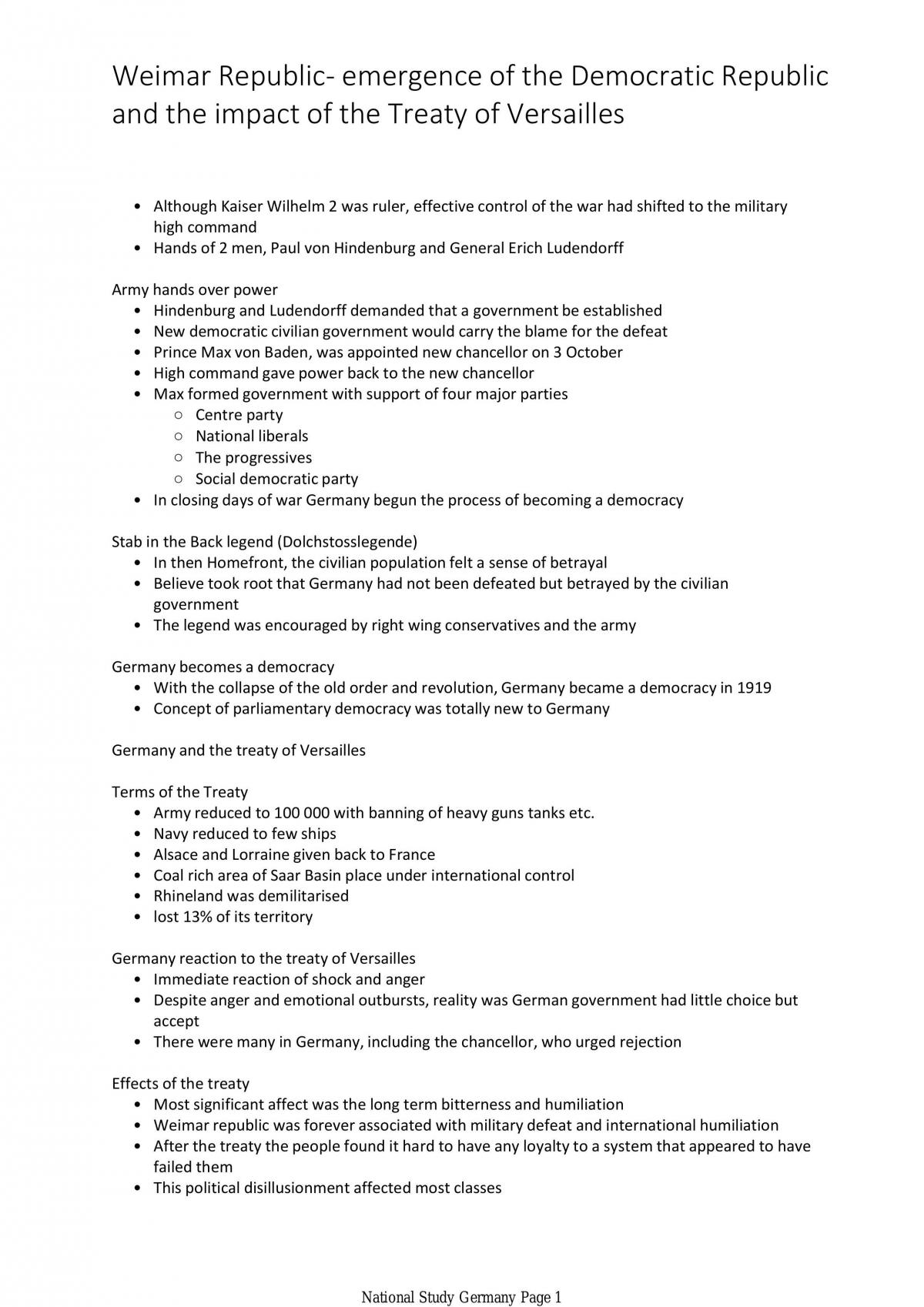 Full set of notes for Germany all dot points - Page 1