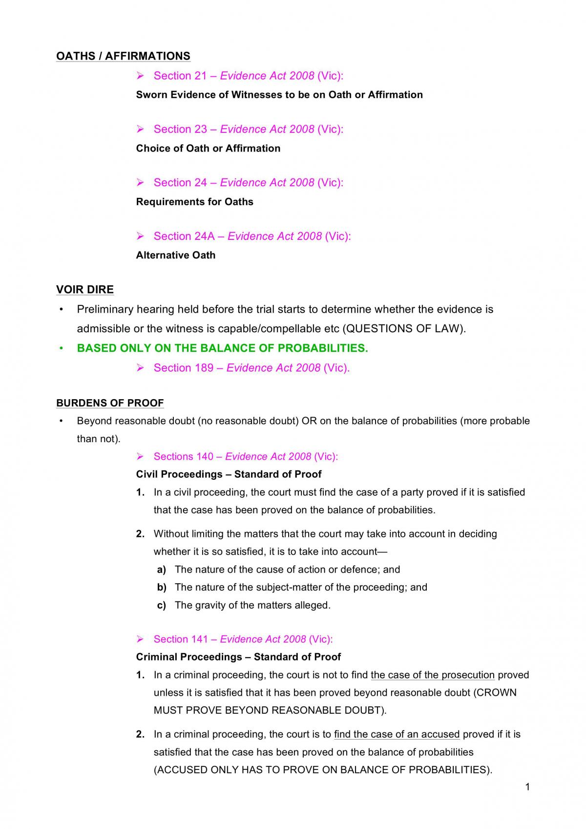 Short Notes for Evidence - Page 1