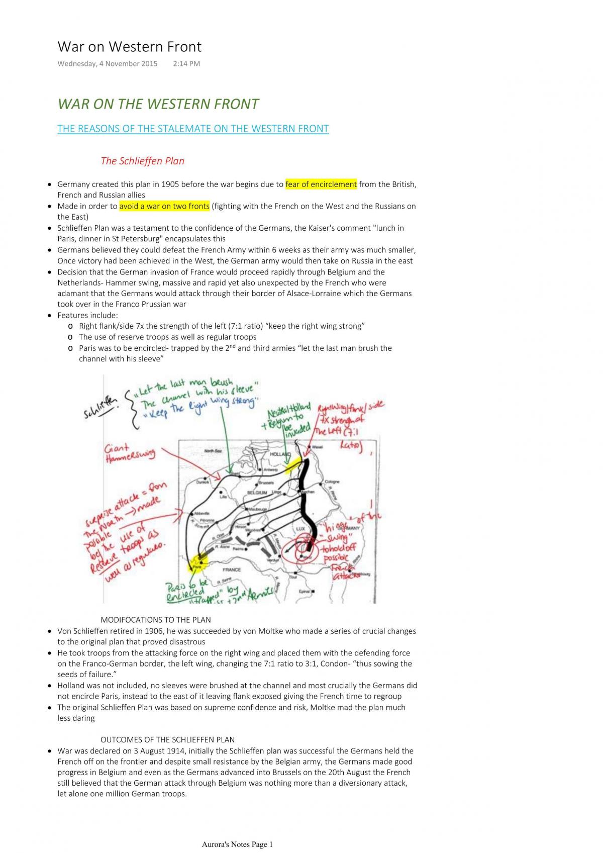 WWI Notes - Page 1