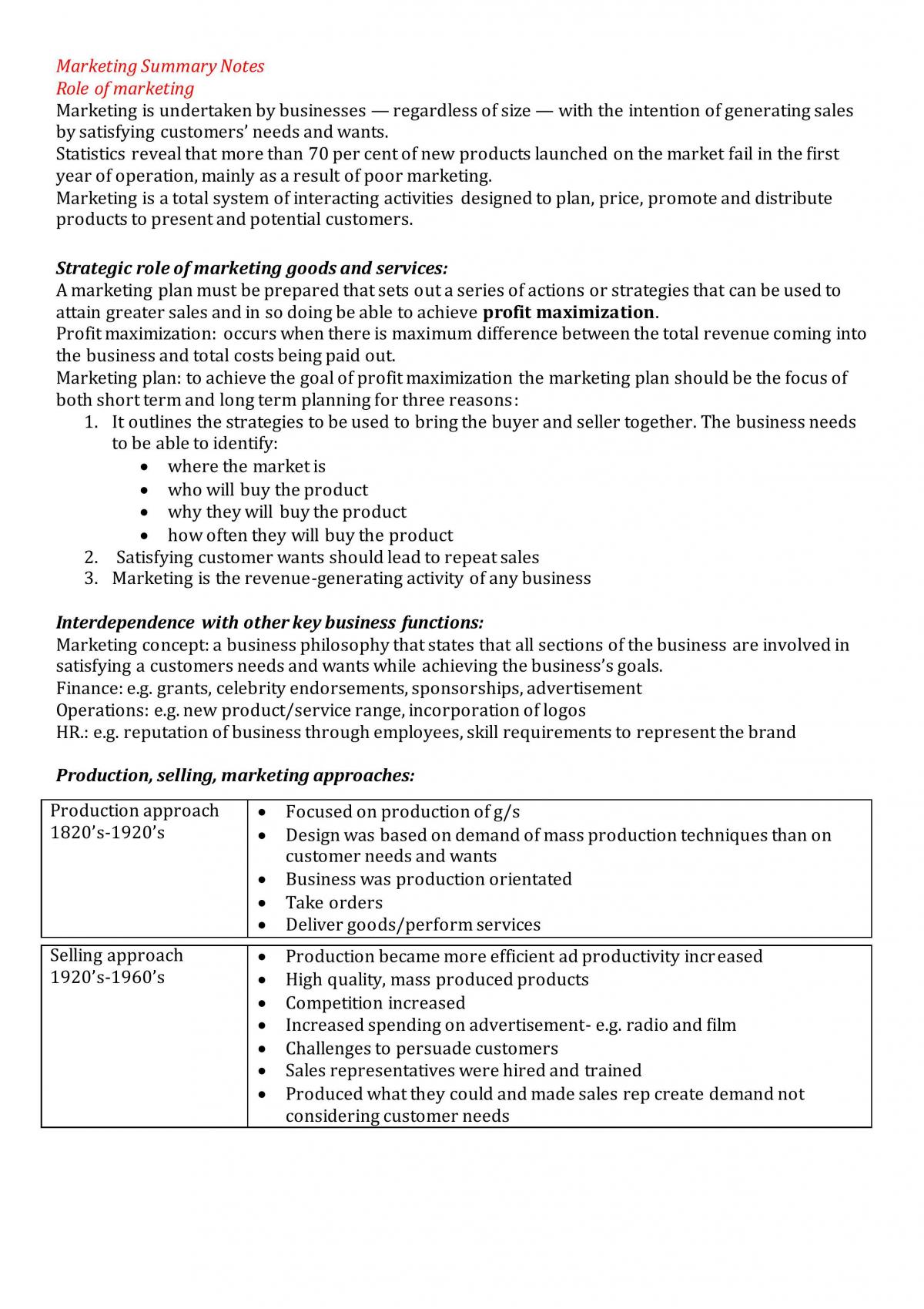 Marketing Summary Notes - Page 1