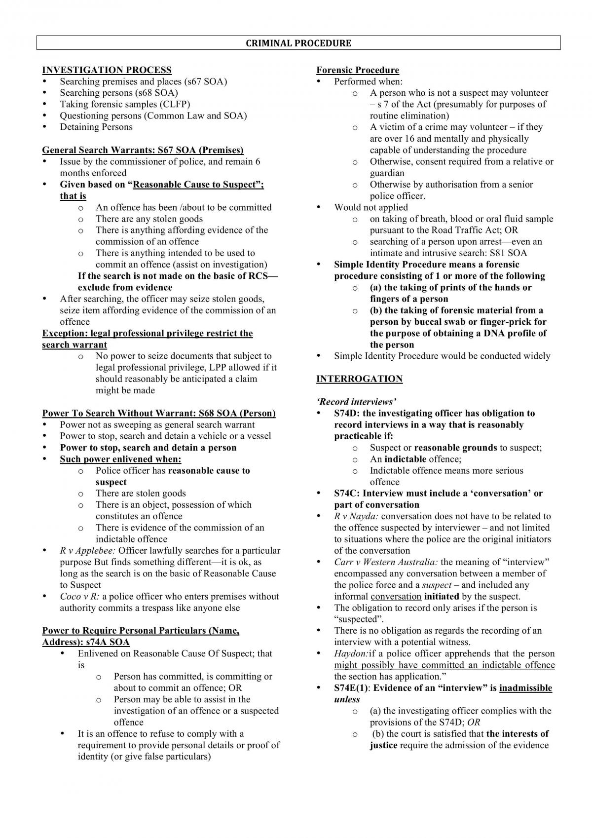 Concise study notes | LAW2503 - Criminal Law and Procedure - Adelaide ...