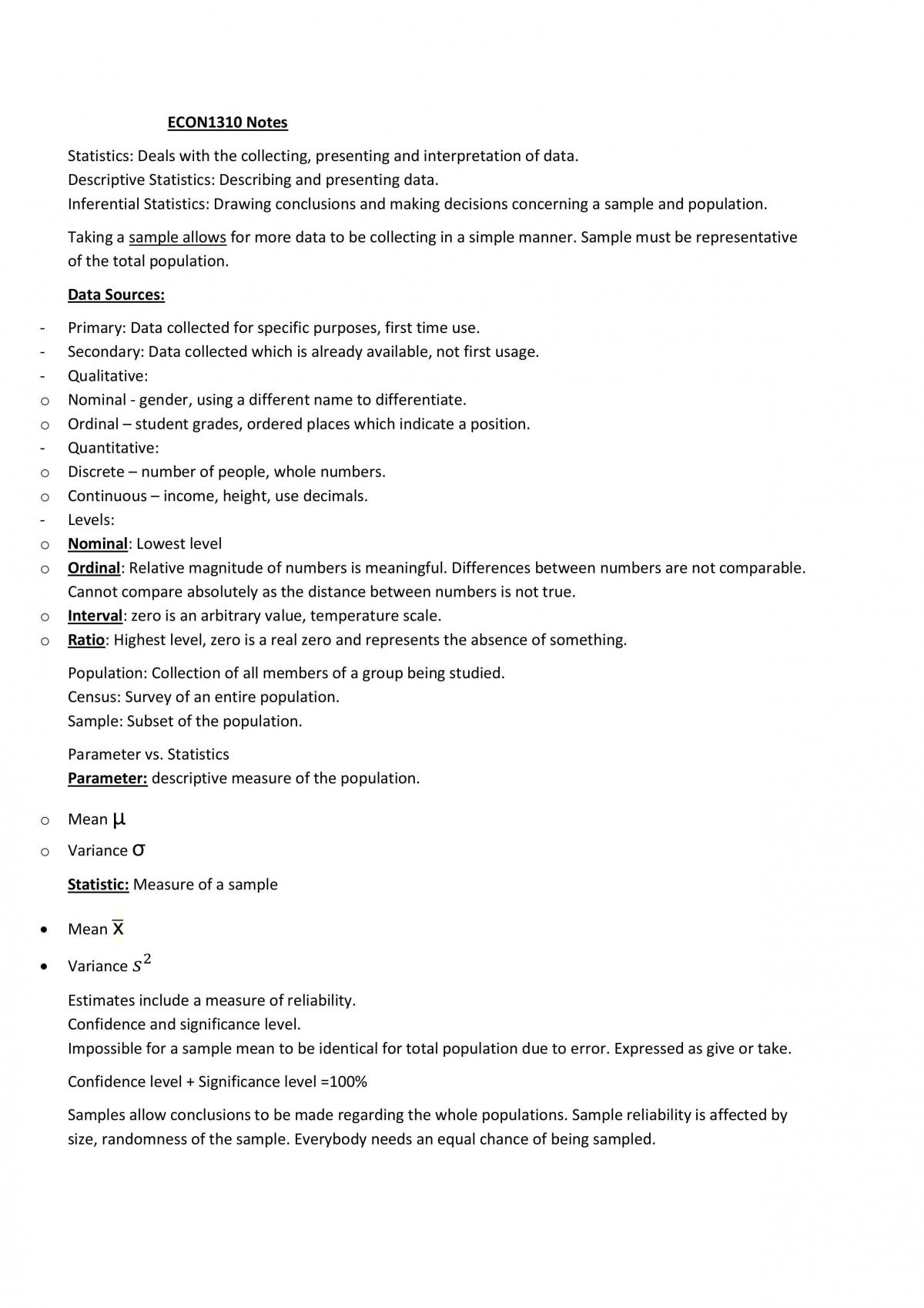 ECON1310 Notes  - Page 1