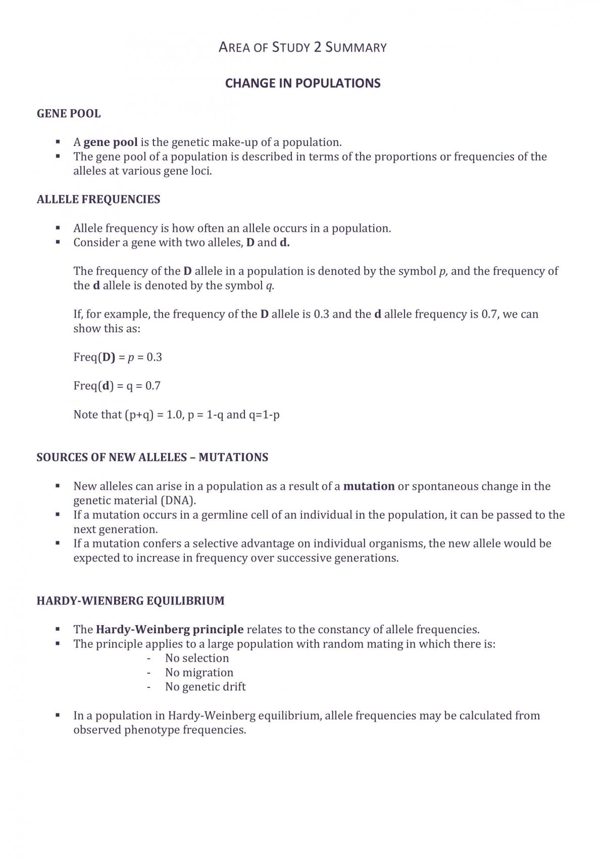Biology Unit 4 - AOS2 - Notes - Page 1