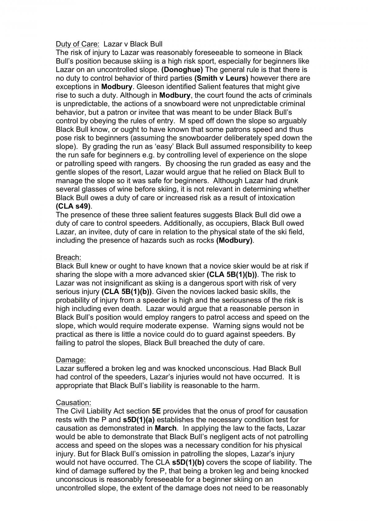 Torts Sample Case Answers - Page 1