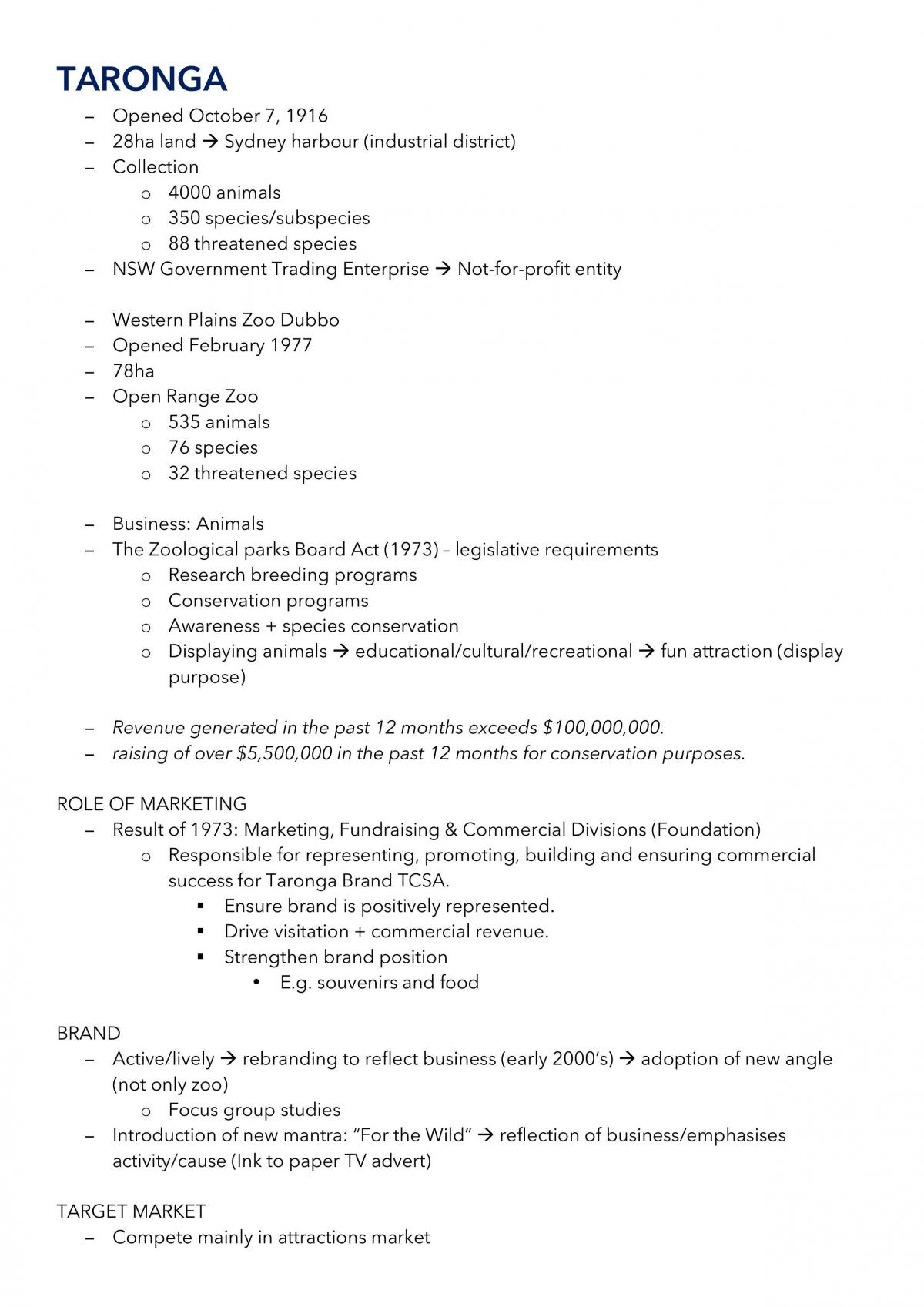 Taronga Zoo Case Study Analysis - Page 1