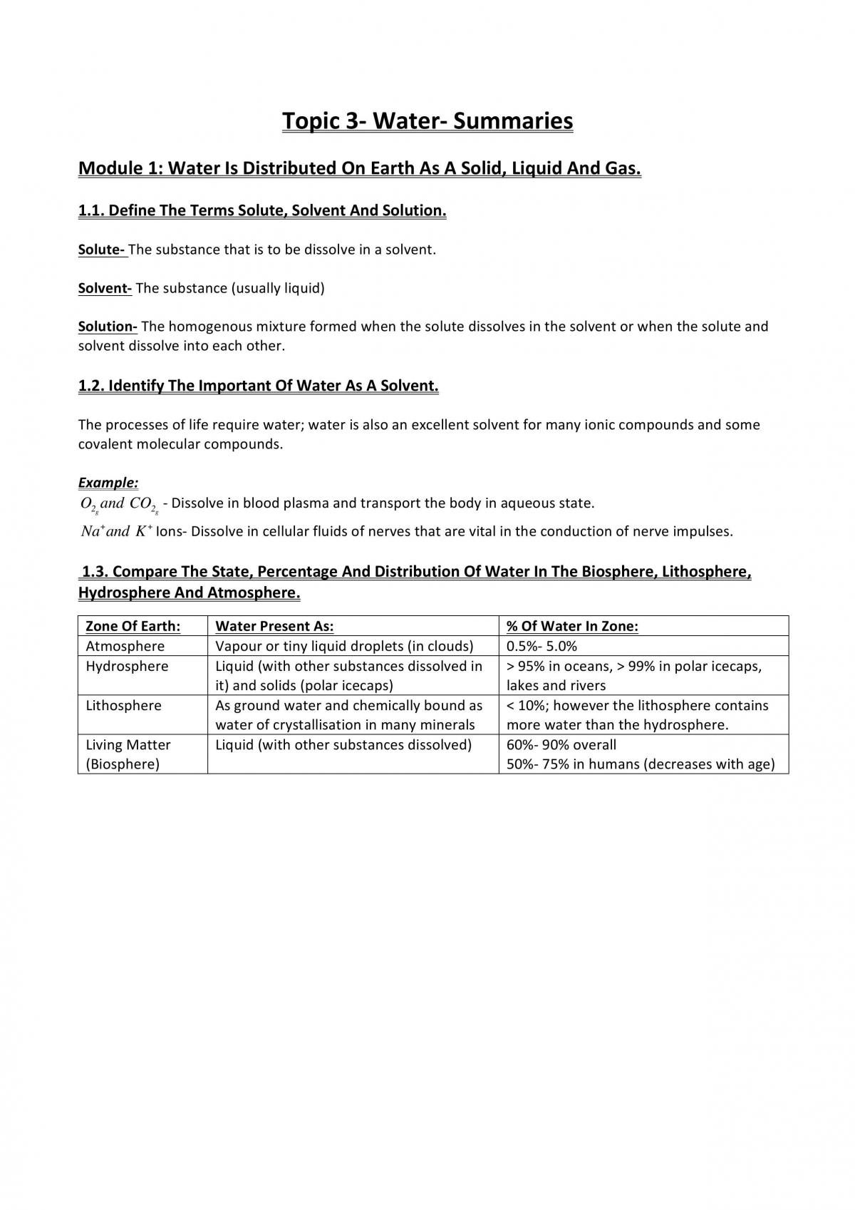 Topic 3: Water Summaries - Page 1