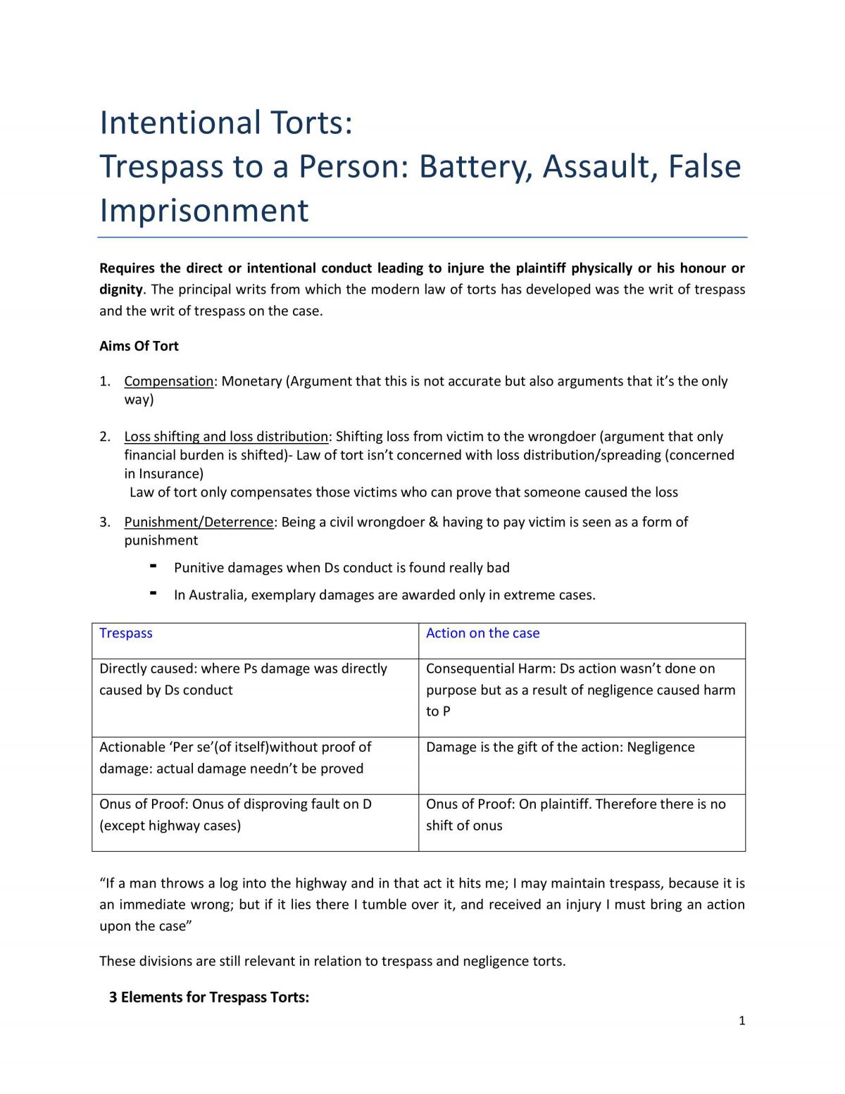 Torts Summary - Page 1