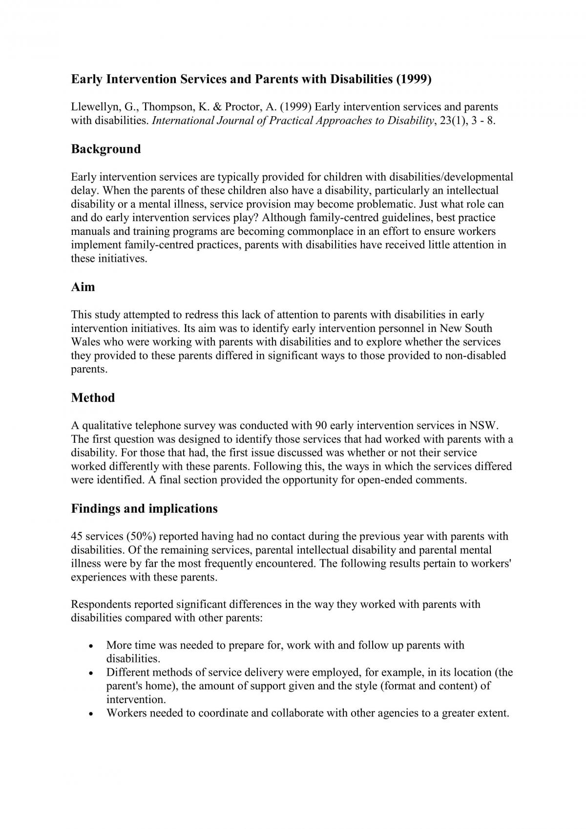 Early intervention services and people with disabilities  - Page 1