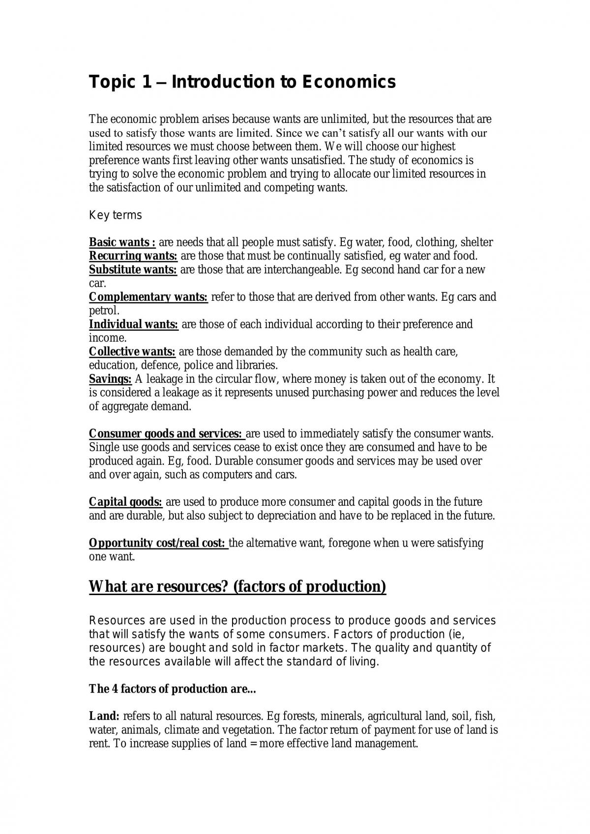 Preliminary Economics Notes - Page 1