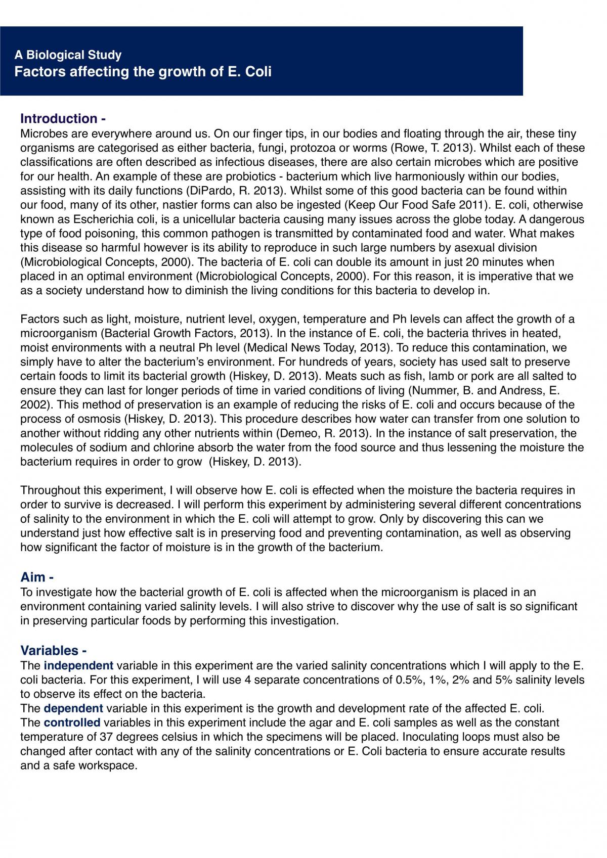 An Analysis of Factors Affecting E. Coli Growth - Page 1
