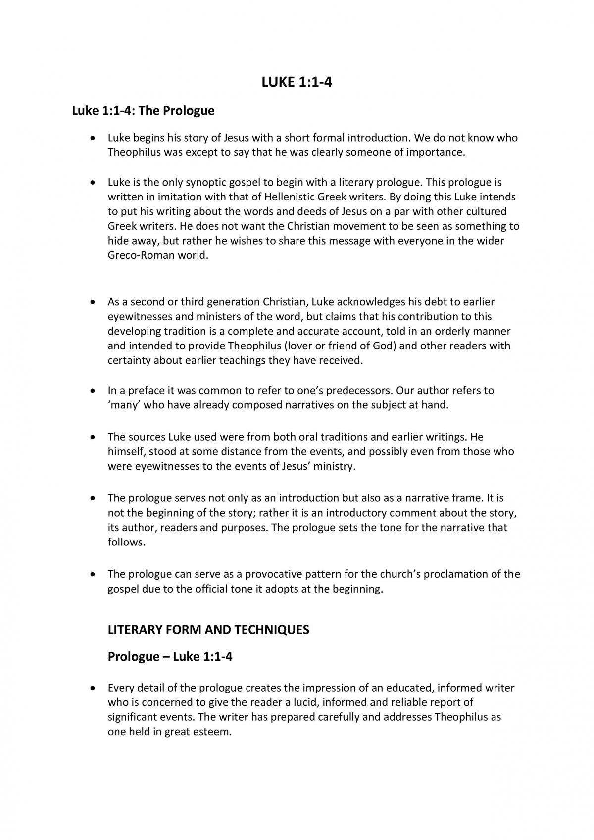 Exegetical Notes - Gospel of Luke - Page 1