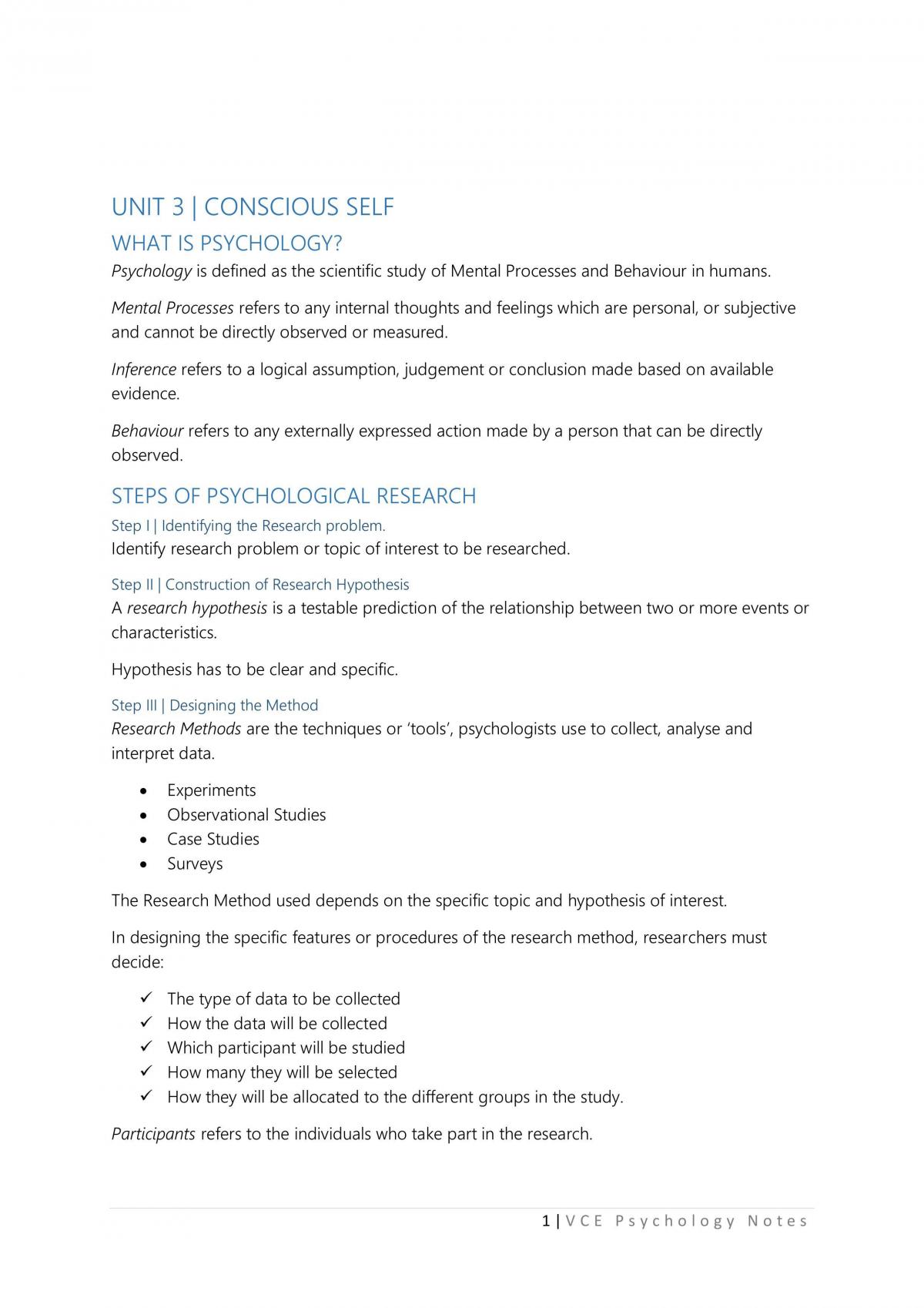 Psychology 3/4 Notes - Page 1