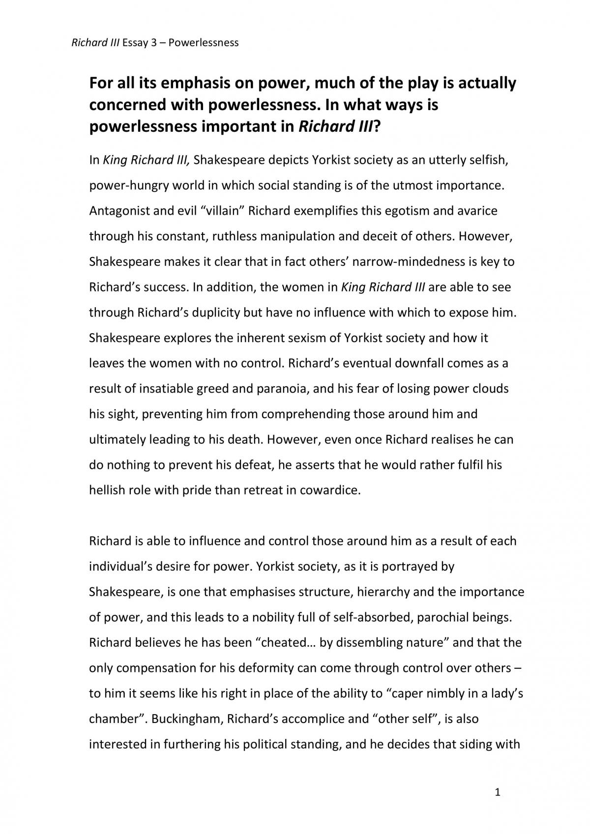Richard III Essay - Page 1