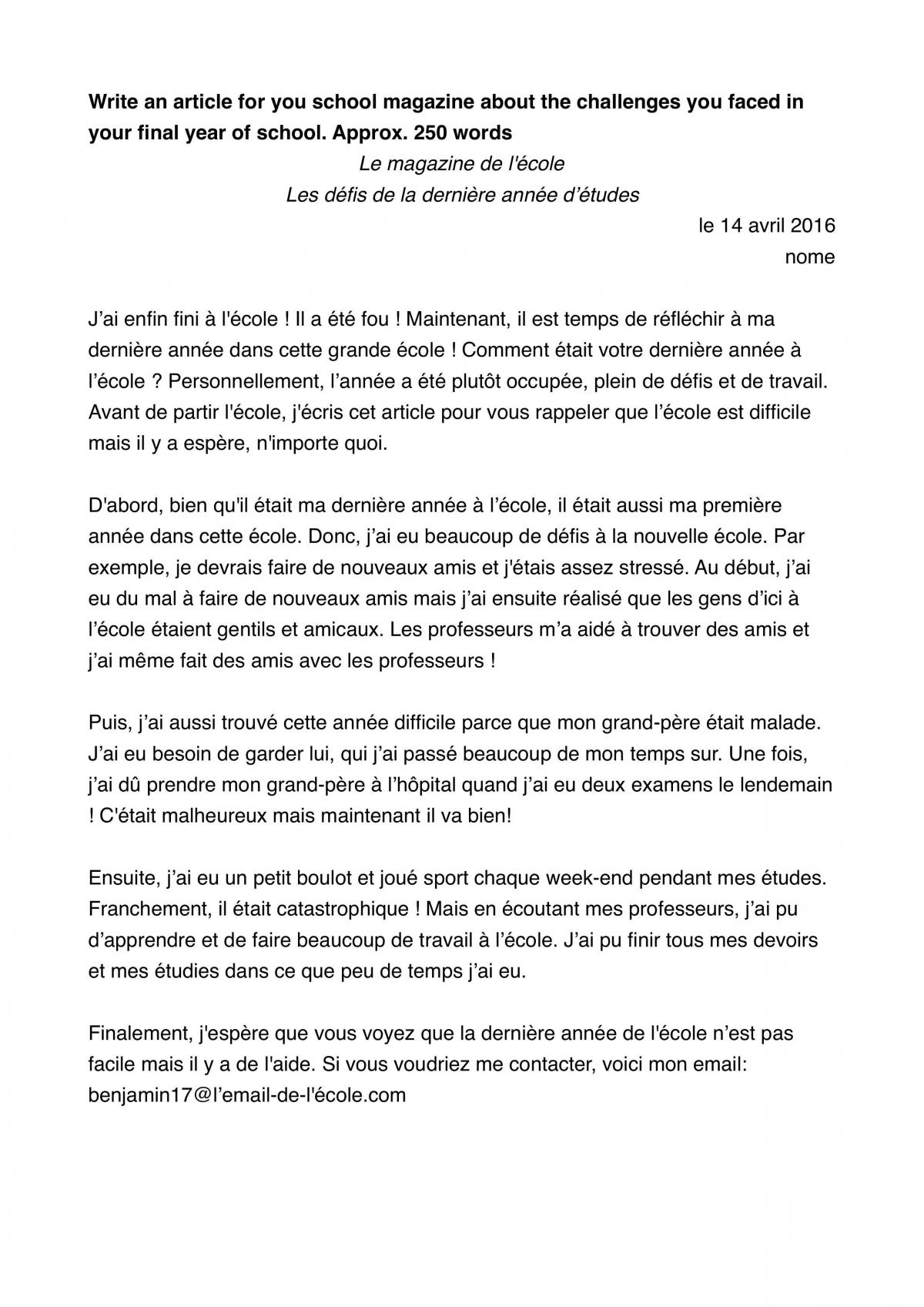 French Writing Pieces - Page 1