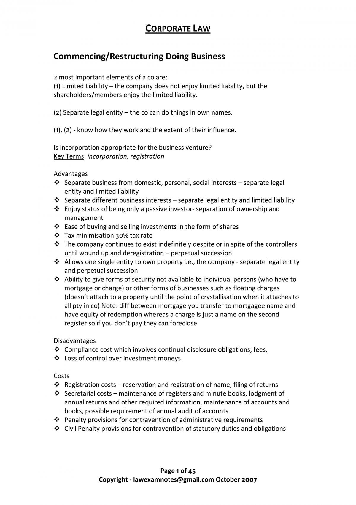 Corporate law exam notes - Page 1