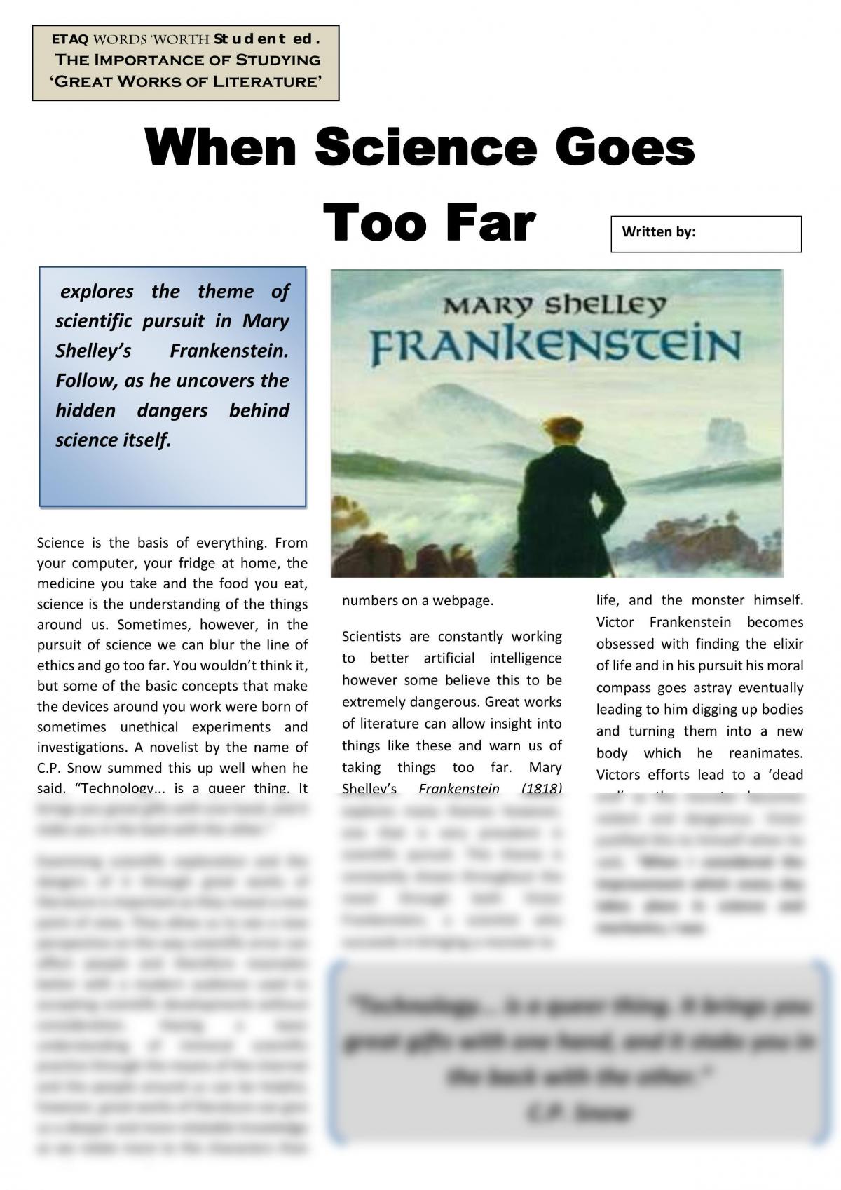Feature Article on Frankenstien  - Page 1