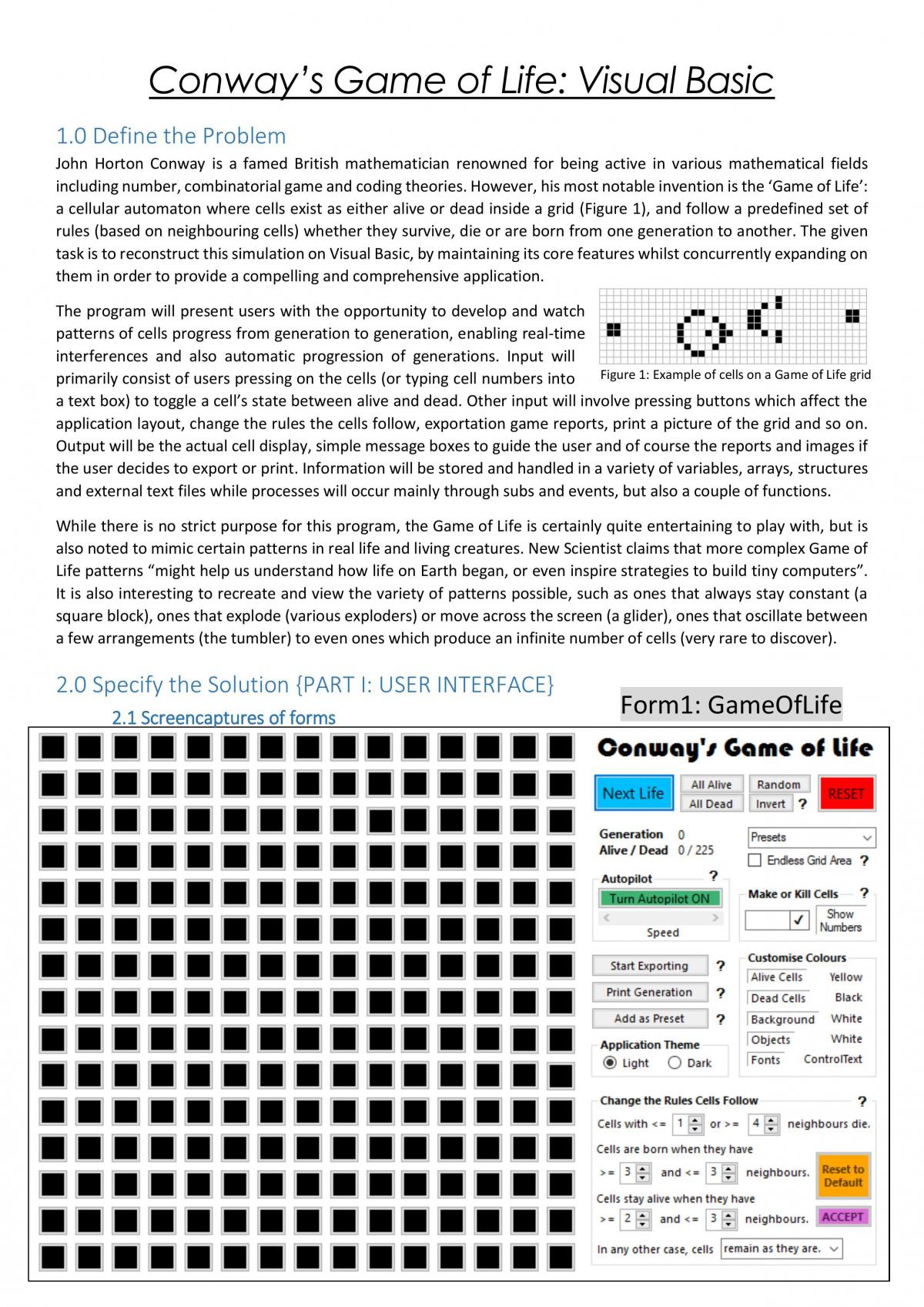 Game of Life: Reconstruction on Microsoft Visual Basic (Major Assignment) - Page 1