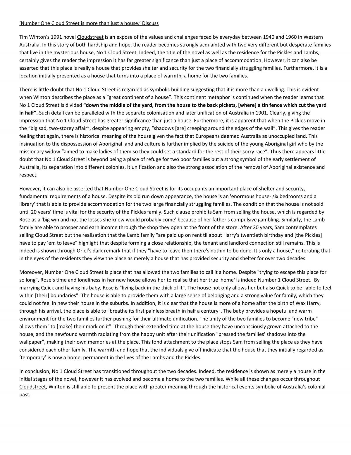 Cloudstreet Text Analysis Essays - Page 1