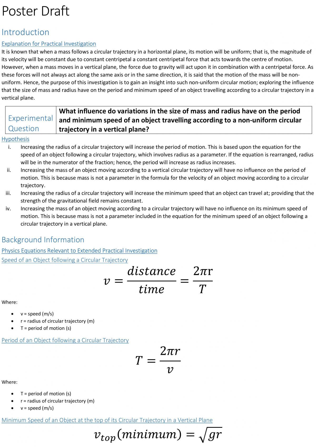 Investigation into Non-Uniform Circular Motion in a Vertical Plane - Page 1