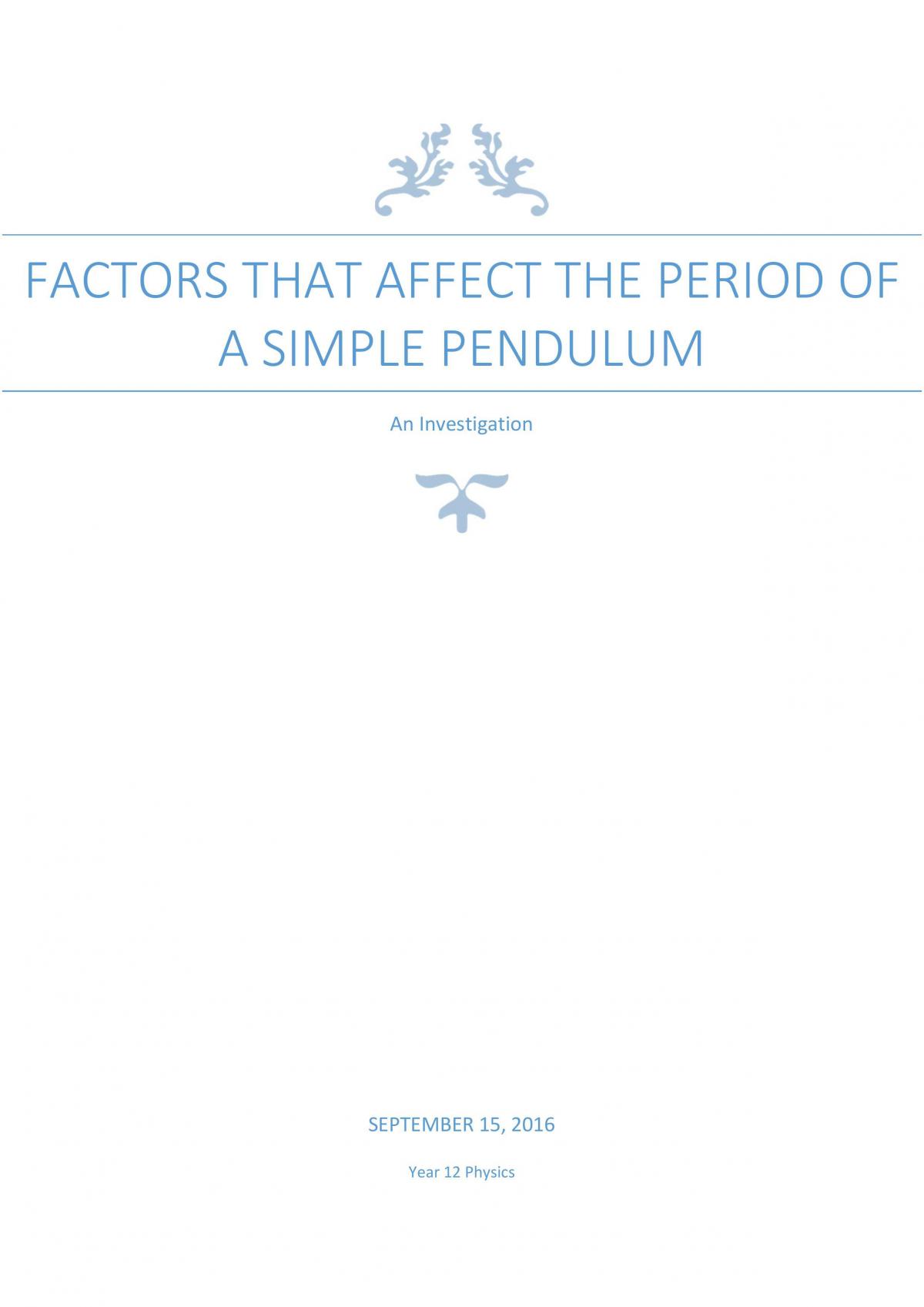 Motion of a Simple Pendulum Report - Page 1