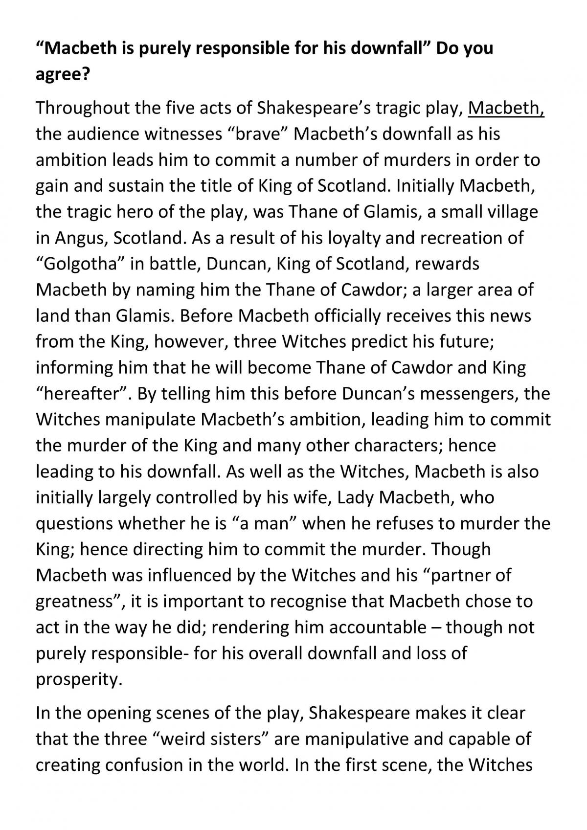 macbeth is responsible for his downfall essay