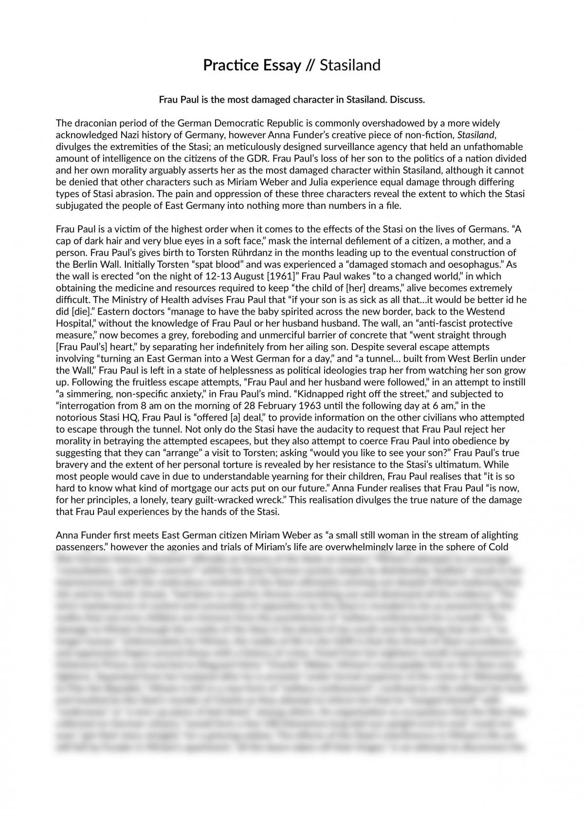 A+ Stasiland Essay - Page 1