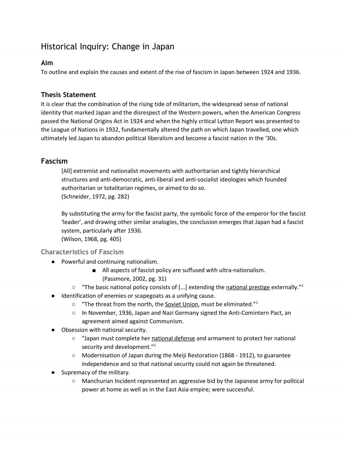 Modern History - Japan (1850 - 1950) - Historical Inquiry Re: Change and Continuity - Page 1