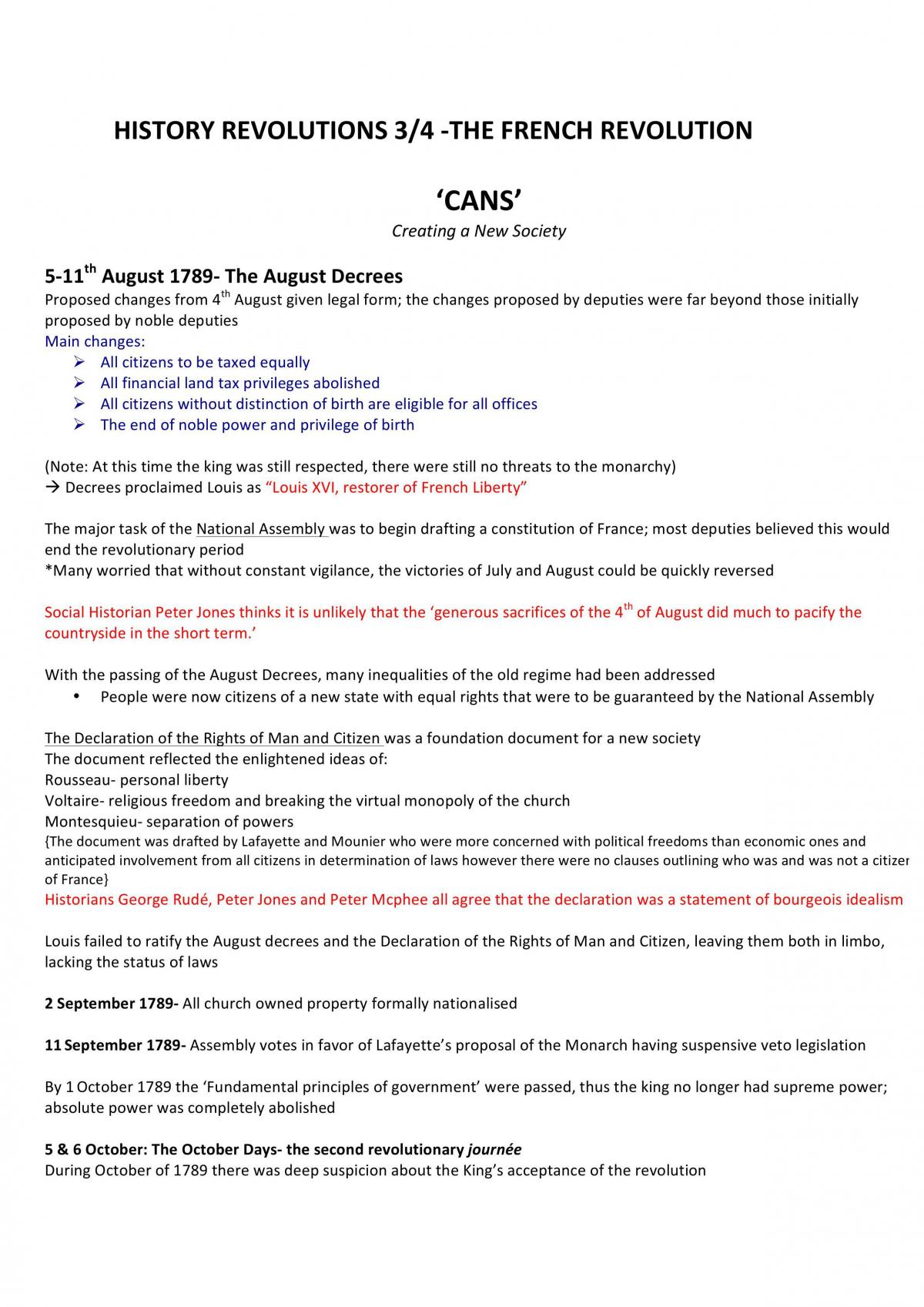 French Revolution CANS Detailed Notes - Page 1