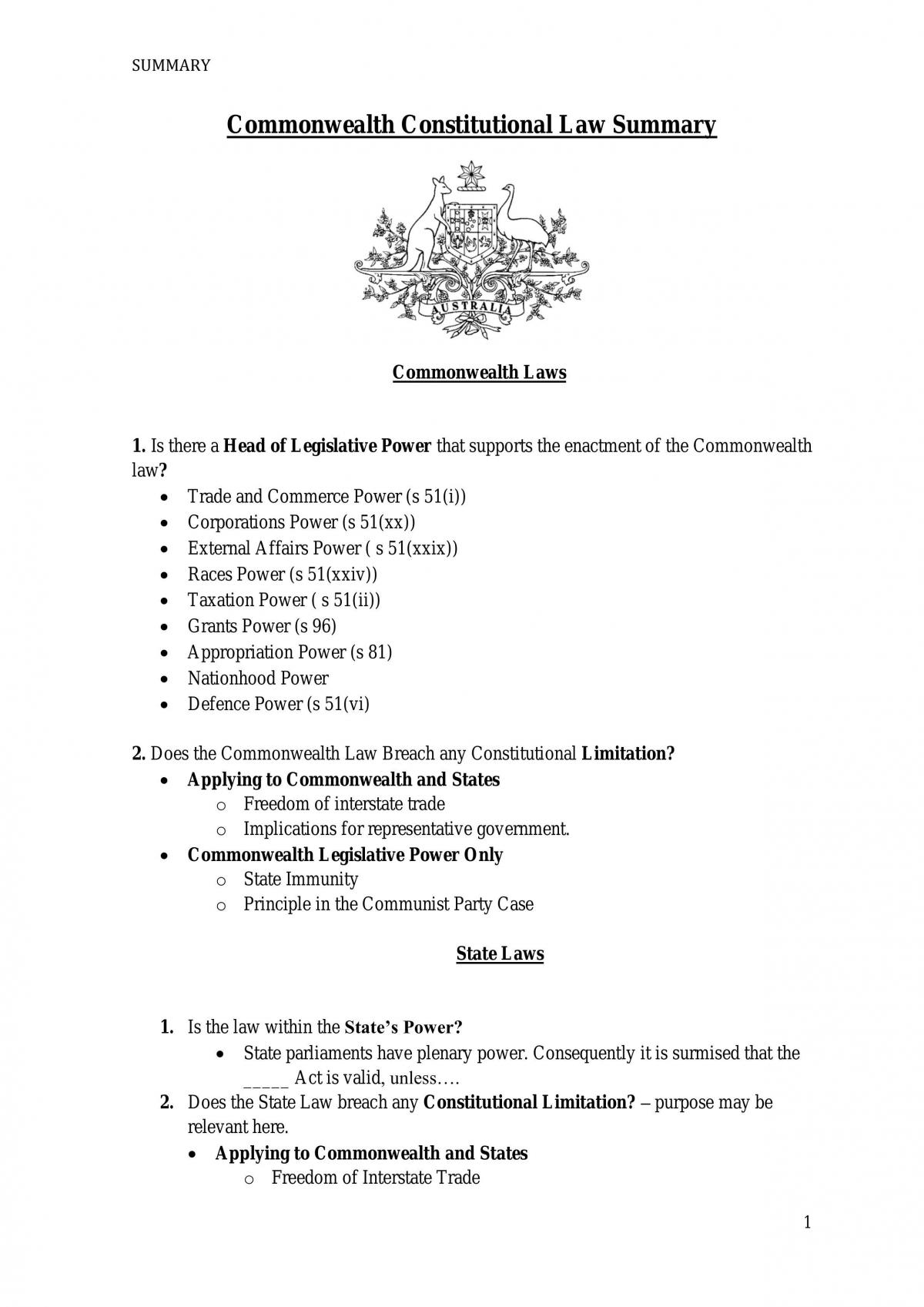 Exam Summary - Page 1