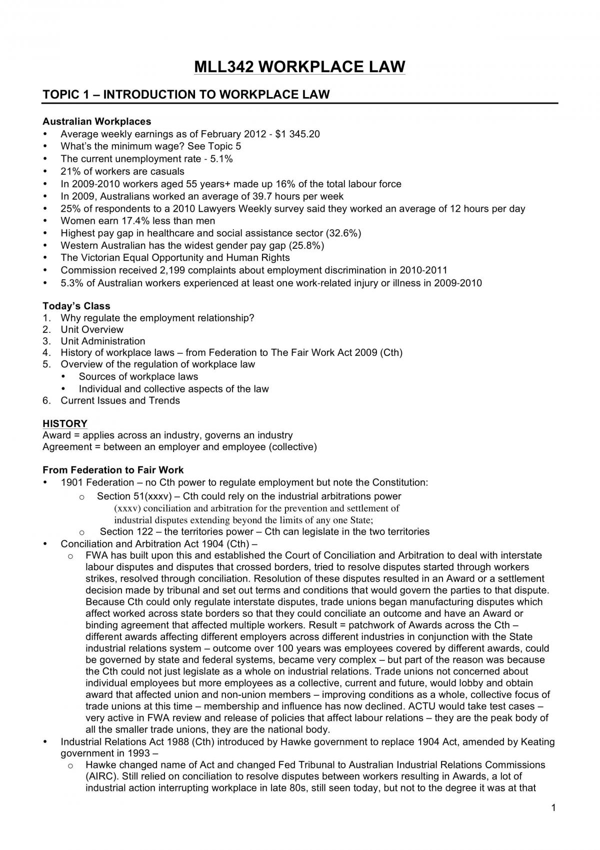 WORKPLACE LAW NOTES TOPIC 1-3 - Page 1