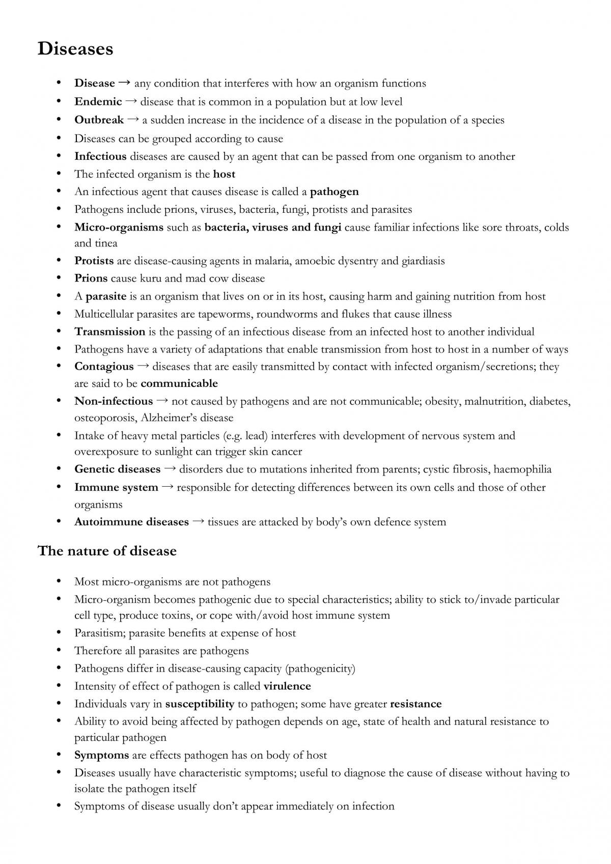 Biology - Diseases Notes - Page 1