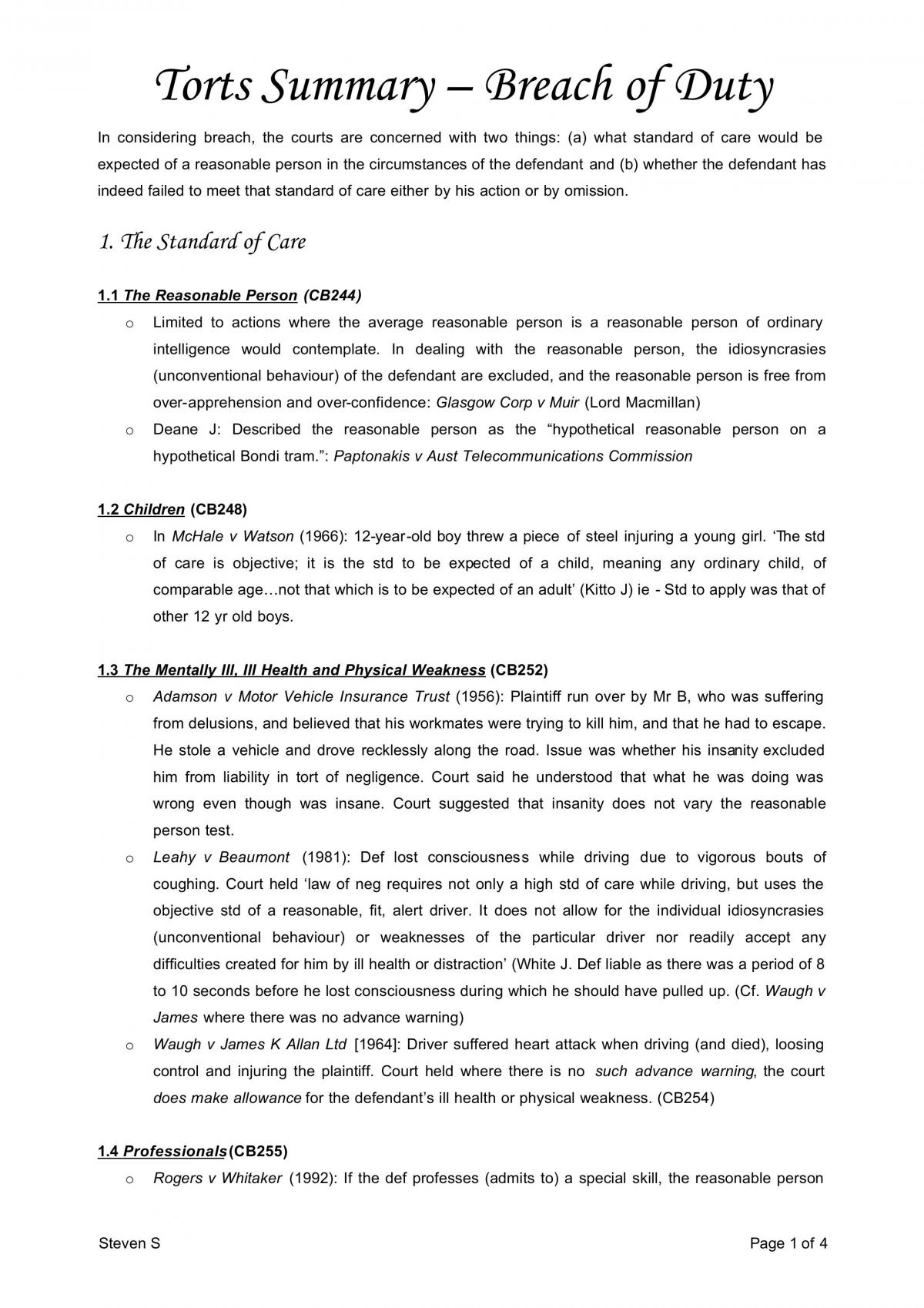 Torts Course Summary Notes - Enjoy - Page 1