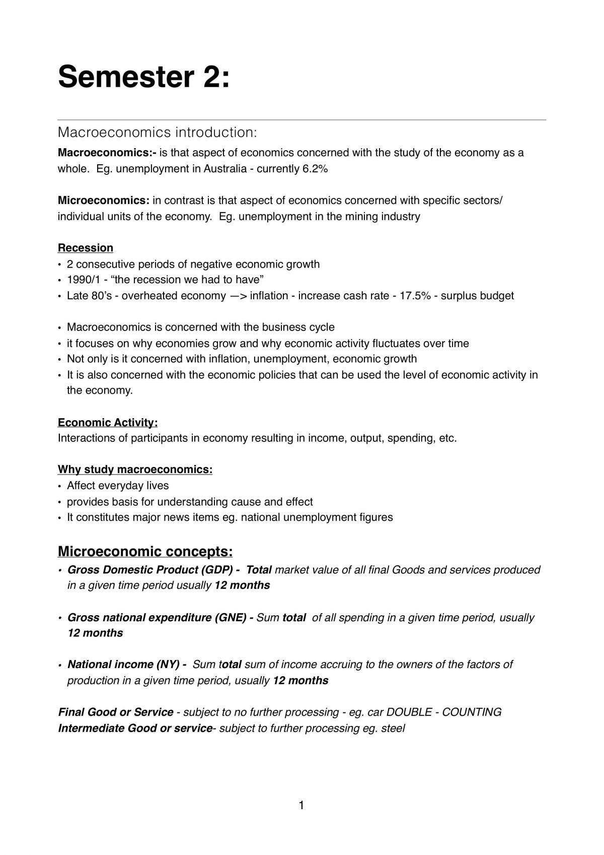 Macroeconomics Notes Year 11 - Page 1