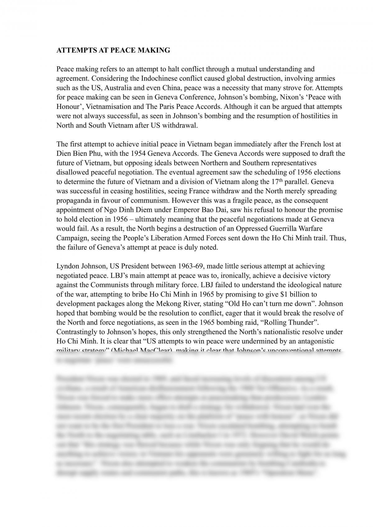 Essay regarding attempts at peace making in the Indochina Wars - Page 1