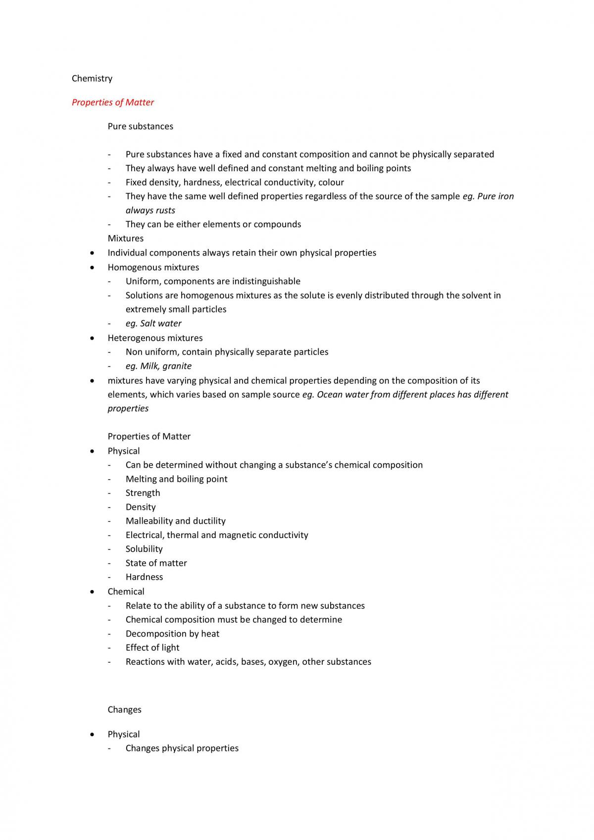 Chemistry Year 11 Notes  - Page 1