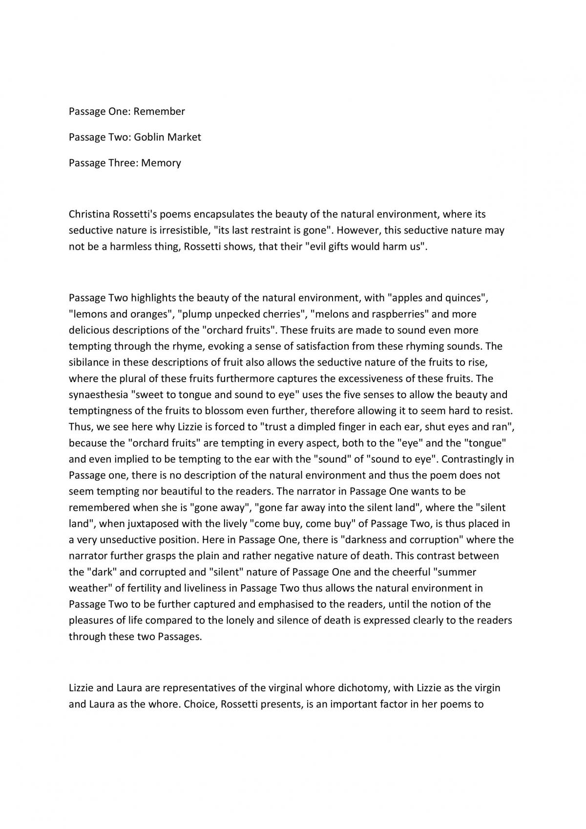 Two Passage Analysis of Christina Rossetti's essays - Page 1