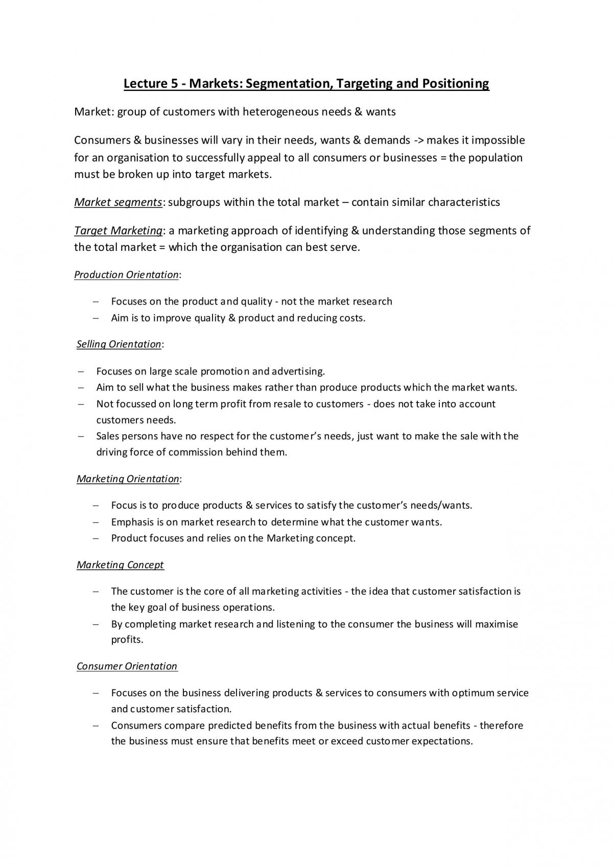 Lecture 5 - Markets Segmentation, Targeting and Positioning - Page 1