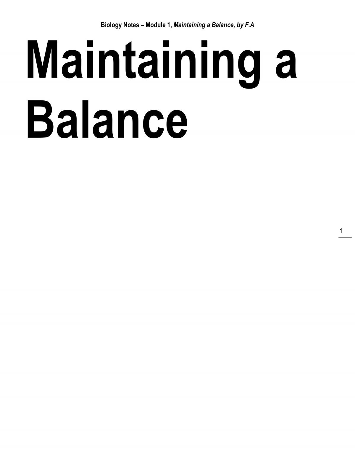 Maintaining a Balance Topic Summary - Page 1