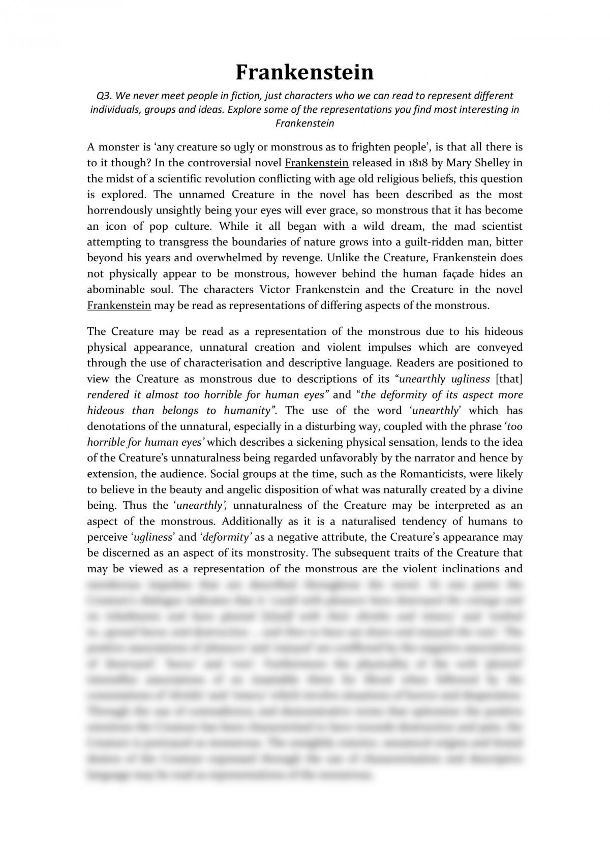 frankenstein essay ap lit