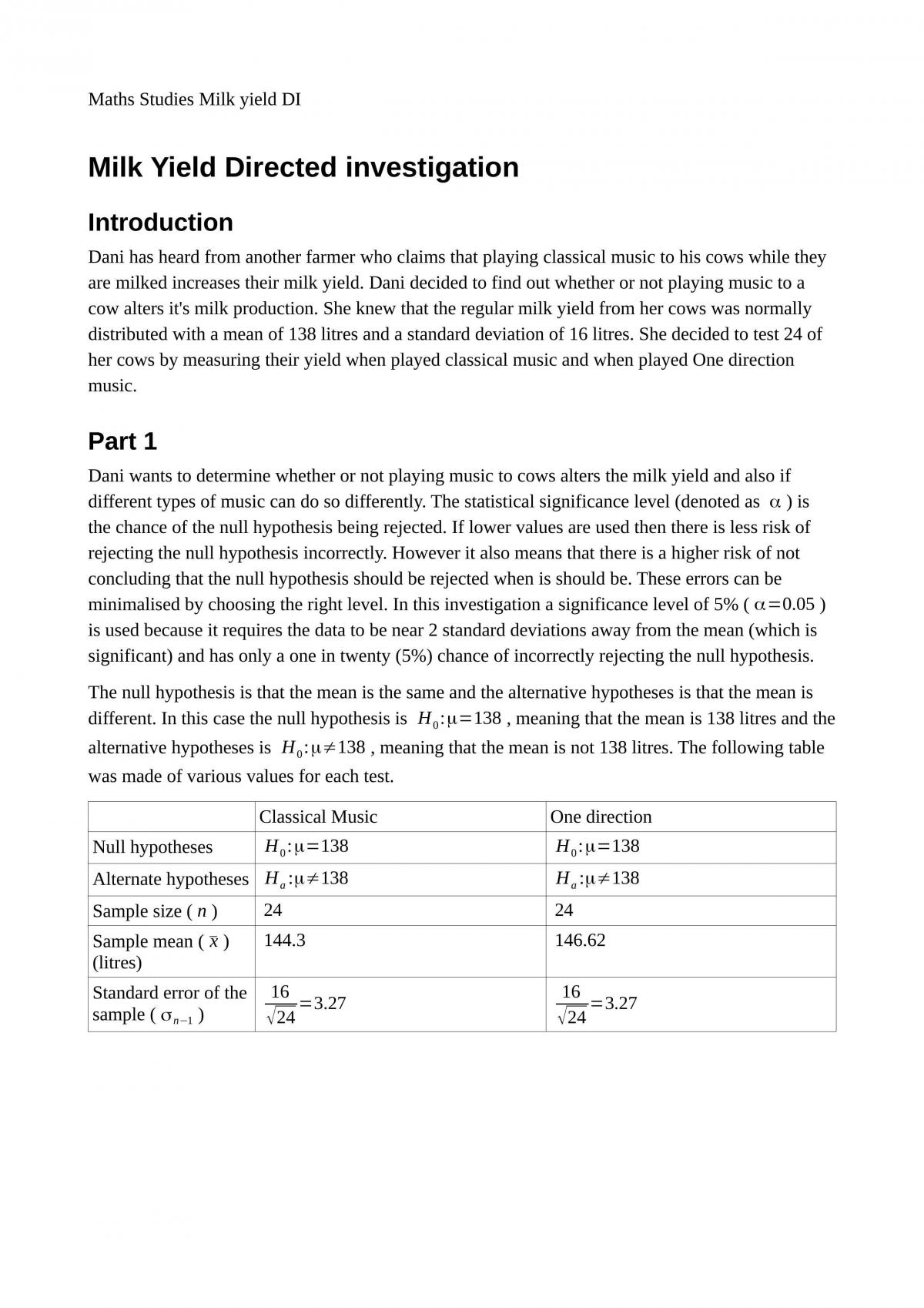 Milk Yeild Statistics Directed Investigation - Page 1
