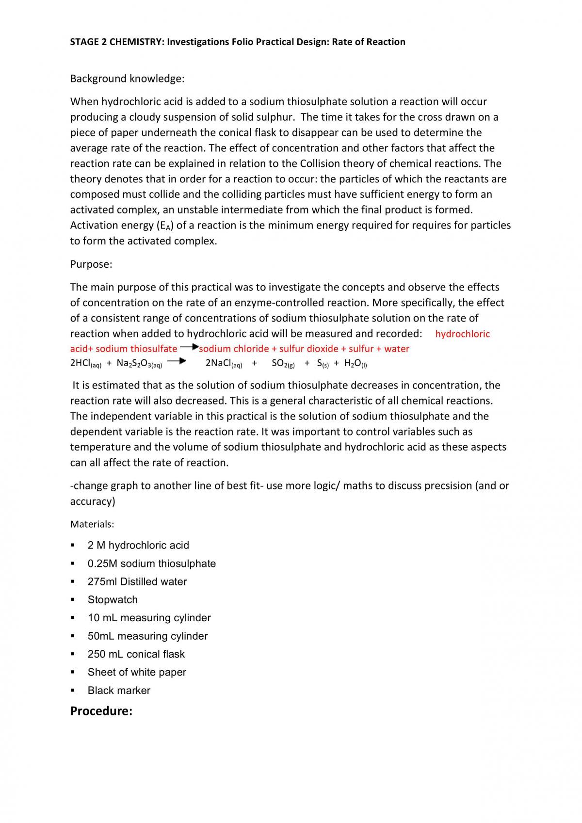 Practical Design - Rate of an Enzyme - Controlled Reaction - Page 1