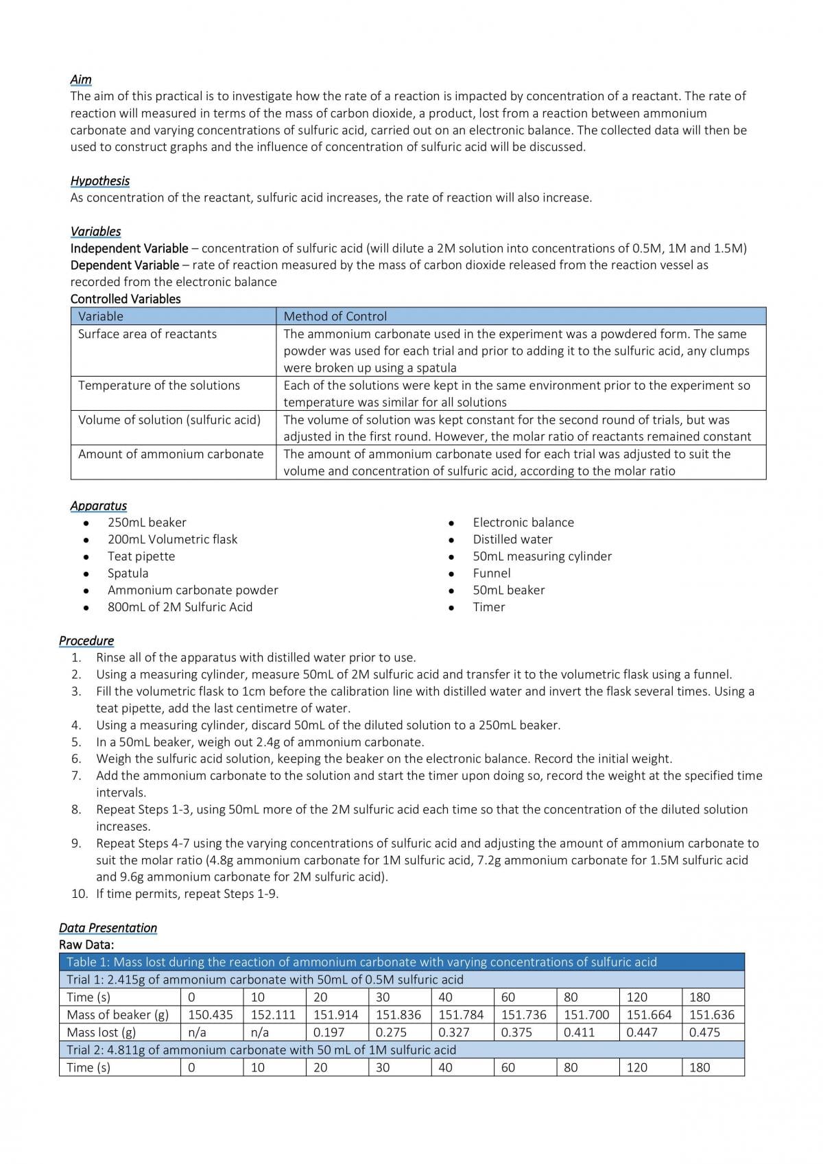 Design Practical observing how rate of reaction is impacted by the concentration of reactants - Page 1